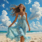 Женщина на фоне воздушных облаков