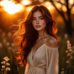 Женщина с яркой гривой на фоне осеннего солнца, символ уверенности и страсти в любви