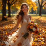 Женщина в осеннем парке среди опавших листьев, символ порядочности и внутренней гармонии в любви