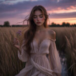 Женщина с загадочным взглядом на фоне осеннего вечера, символ силы и глубины в любви