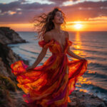 Женщина на фоне осеннего заката, символ открытости и жизнерадостного характера в любви