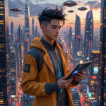 Современный креативный человек с символикой Водолея, инновации и карьера