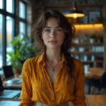 Активный и энергичный человек в современном офисе с элементами символики знака Близнецов, динамичная рабочая обстановка