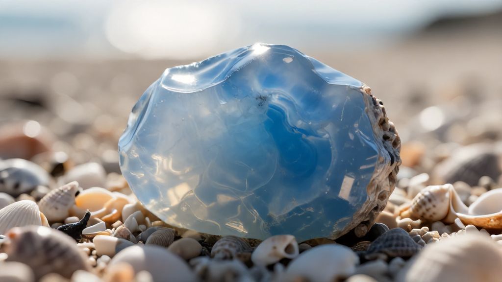 Необработанный голубой халцедон на морском берегу