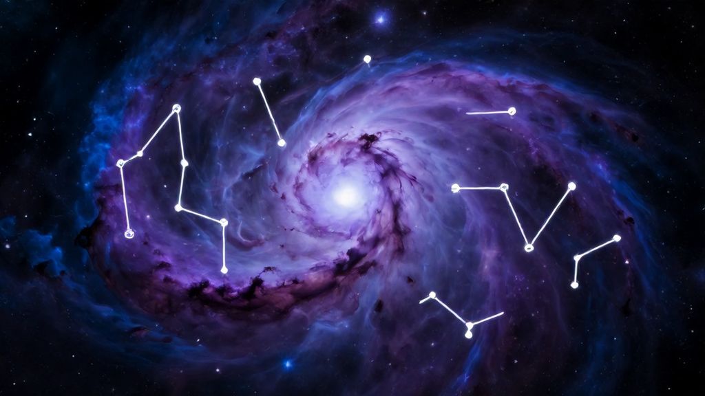 Космическая туманность и очертания знаков зодиака в космосе