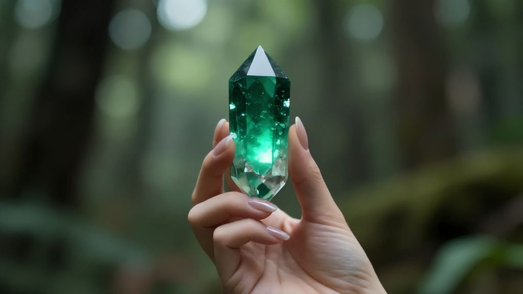 женская рука держит изумруд талисман по дате рождения