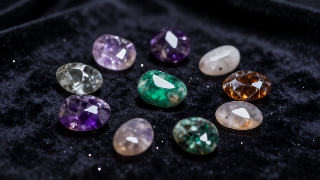 натуральные камни-талисманы и кристаллы на темном фоне