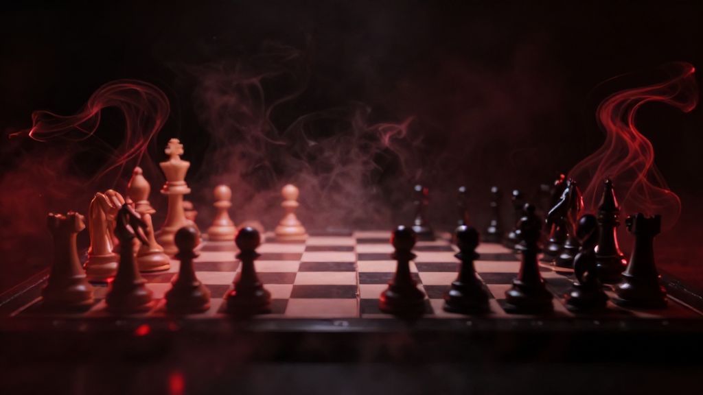 Шахматная партия в дыму как символ стратегической мести Скорпиона