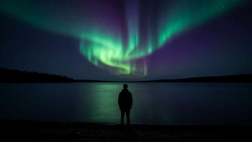 Мистическая фигура у темного озера, символизирующая скрытую угрозу Скорпиона