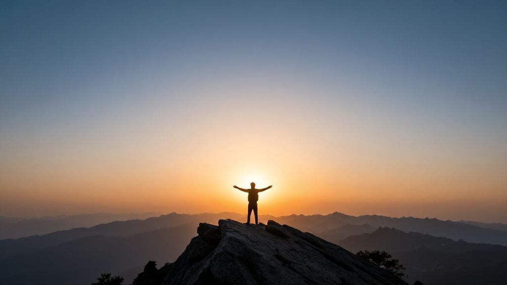 Человек на вершине горы символизирует стремление Стрельца к свободе и расширению горизонтов